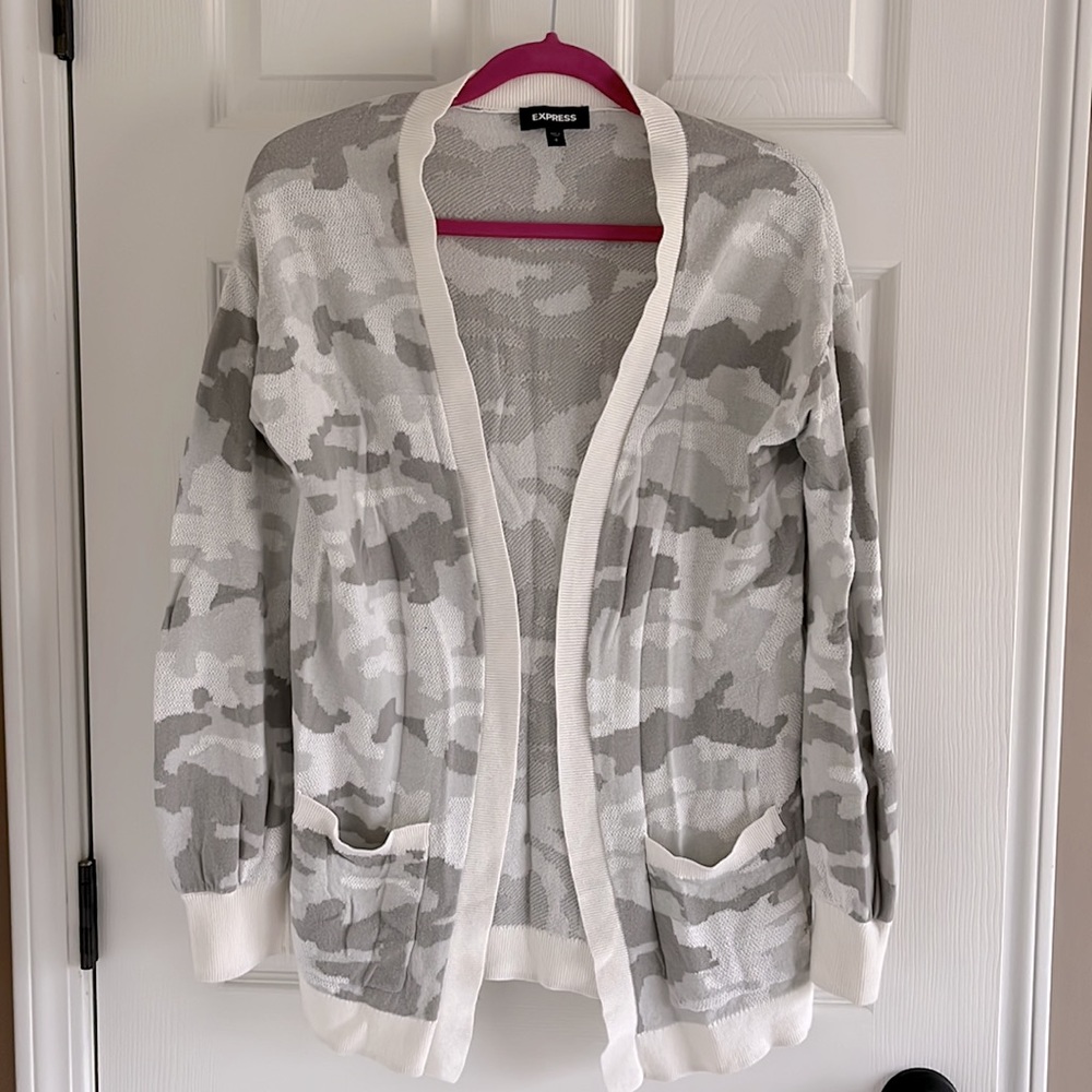 Express Camo Open Front Sweater - image 1